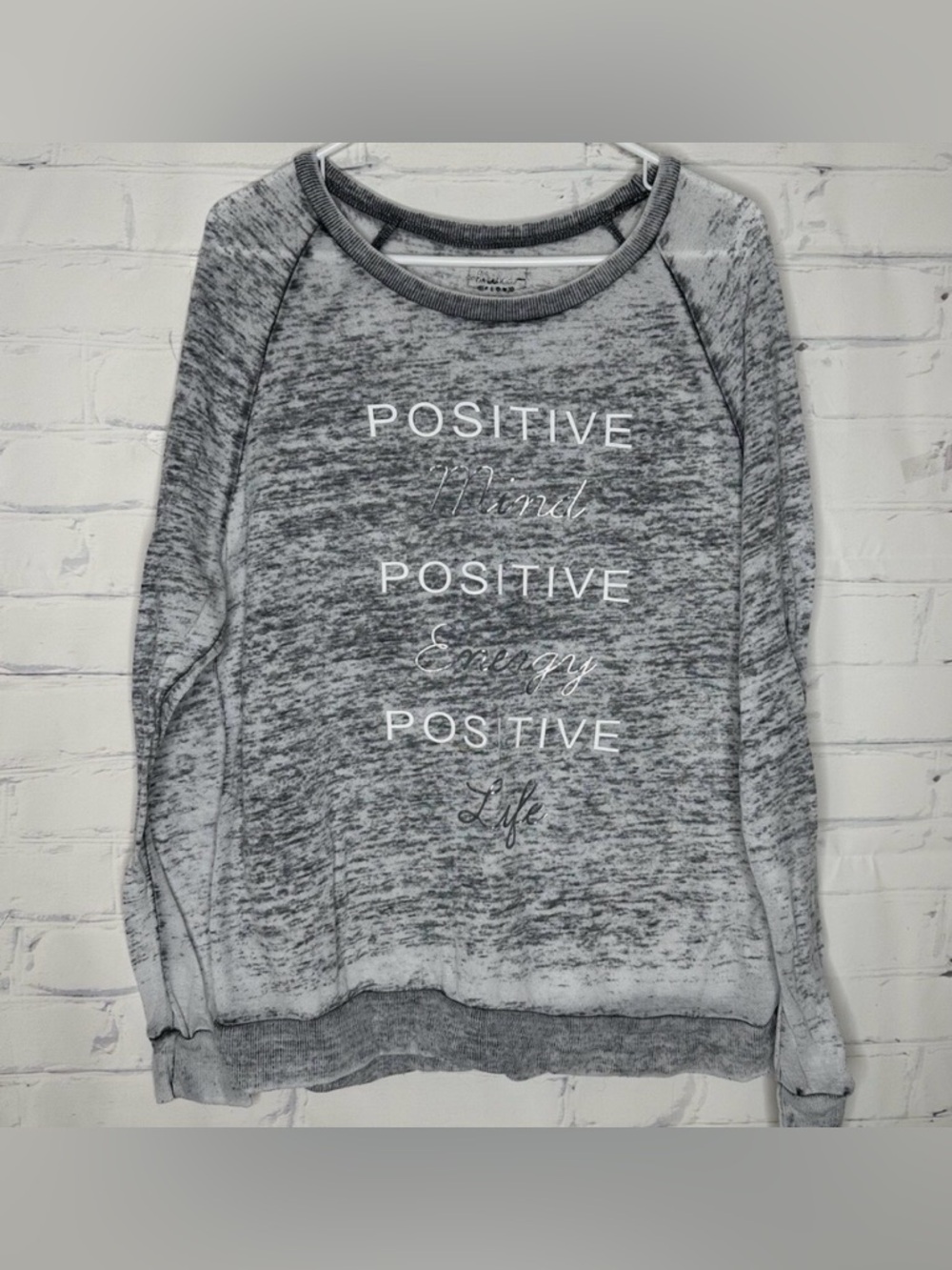 Positive Mind Positive Energy Grey Marled Sweatshirt ( M)